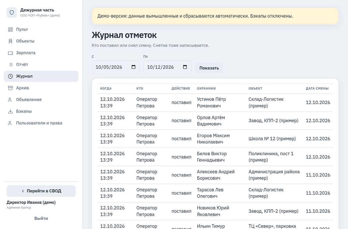 СВОД — Журнал отметок (демо-данные)
