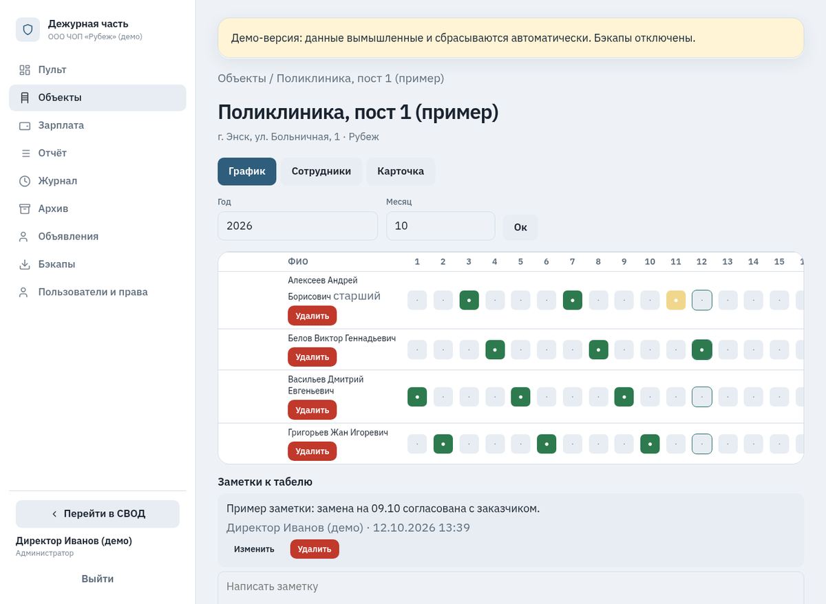 СВОД — Объект: график и табель (демо-данные)