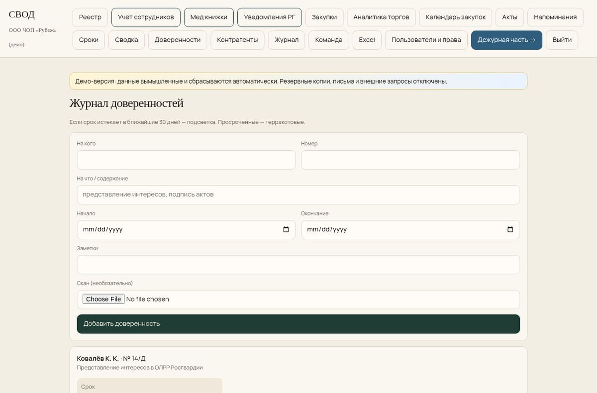 СВОД — Доверенности (демо-данные)